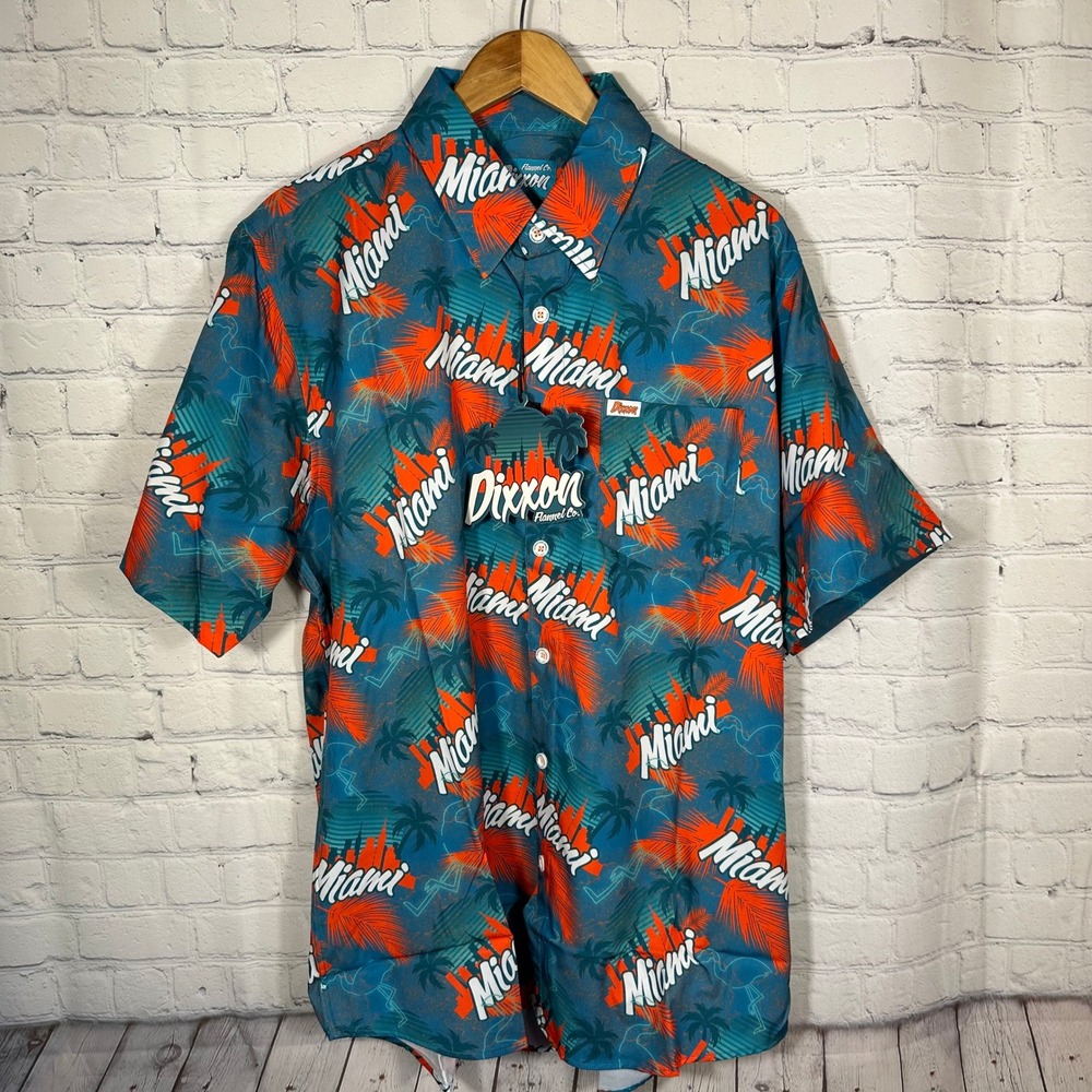 Dixxon Flannel Co Miami‎ Short Sleeve Button Up Shirt Blue Orange Mens NWT